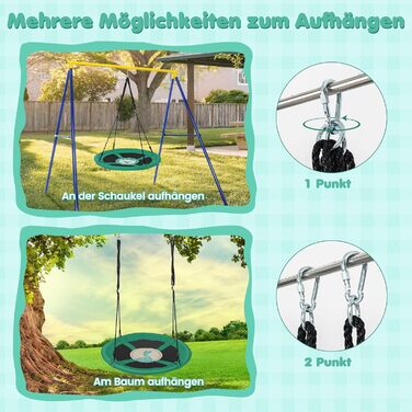 Шоукель-гніздо COSTWAY, дитяча гойдалка, гойдалка на дерево, гойдалка-лебідь, кругла гойдалка для дому та вулиці, Ø 100 см (зелена)