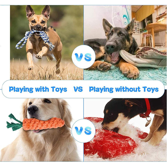 Іграшки для прорізування зубів для цуценят, незнищенні іграшки для собак для агресивних жувальників, набір інтерактивних іграшок з плетеної мотузки з 12 предметів, іграшки для жування цуценят від нудьги, прорізування зубів, перетягування каната Стиль 1