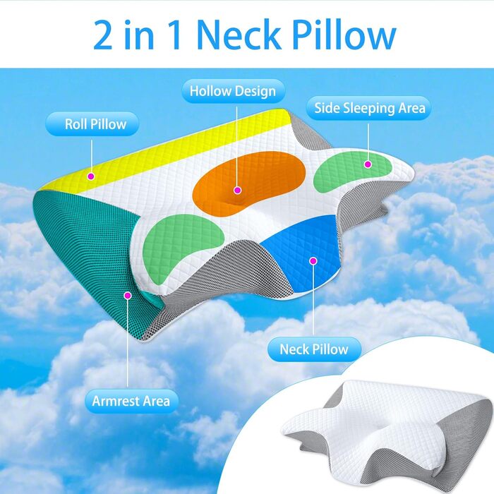 Ортопедична подушка для шиї Tbintul з Memory Foam, ергономічна подушка для сну, зменшує біль у шиї, для тих, хто спить на боці, спині та животі, покращує якість сну, чорний/білий колір