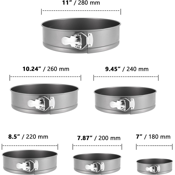 Набір форм для випічки ZOENHOU (6 шт.) - Antihaft, виймальний дно, діаметри 10.2-27.9 см