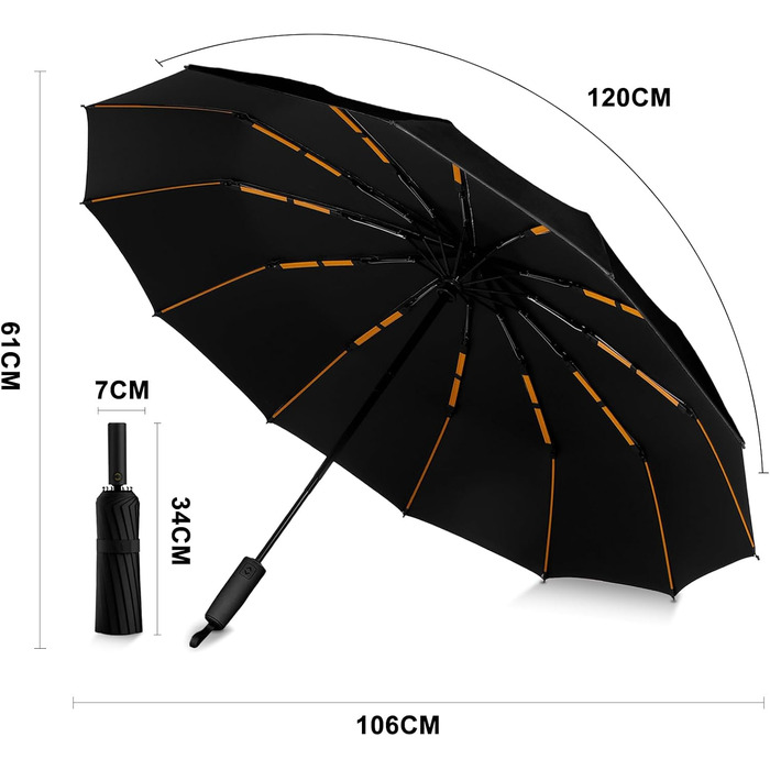 Парасолька MSIHEY Stormproof 12 ребер, автоматичний, складний, легкий, для чоловіків і жінок, чорний