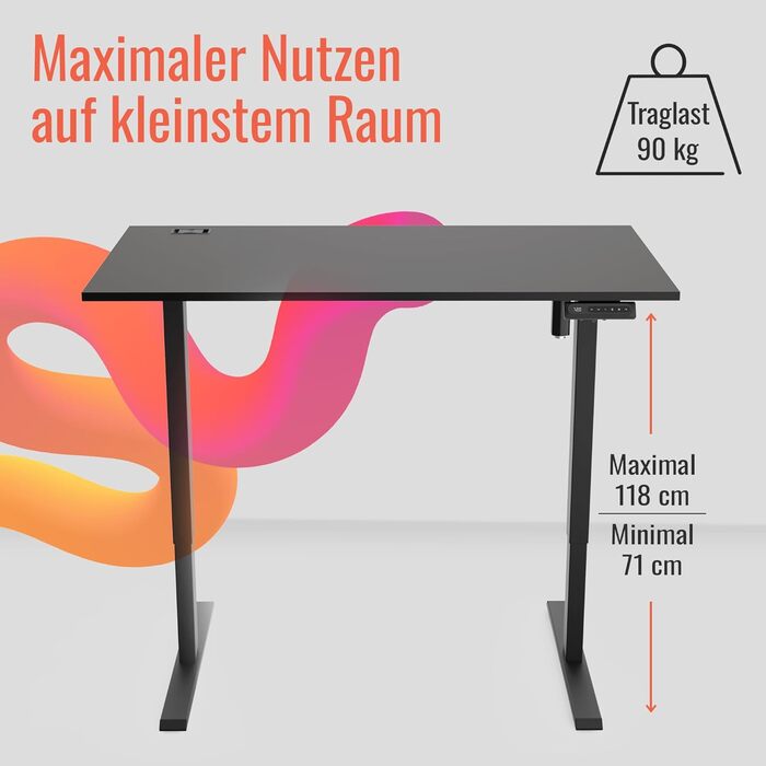 Стол Yaasa Desk Lite регульований по висоті 100x60 см, чорний – електричний офісний стіл з автопідйомом, пам'яттю та кабелепроводом