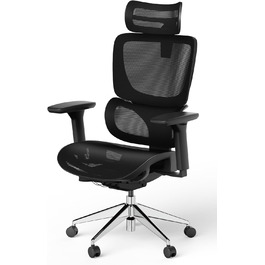 Ергономічне крісло для офісу та геймінгу Ergolutions Senta FX Mesh - чорний + алюміній, регульована 3D-підголовник, сітчаста тканина, для великих людей, 7 років гарантії, сертифікат BIFMA