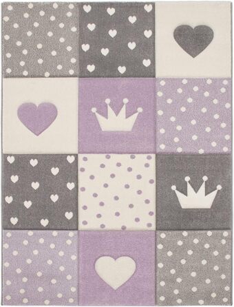 Дитячий килимок Ігрові килимки Шашки Dots Stars Hearts Пастельний фіолетовий сірий, розмір 80x150 см 80 x 150 см