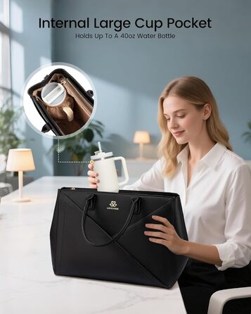LOVEVOOK Сумка для ноутбука 15.6 дюймів, жіноча, велика, шкіряна, на плечі, для роботи, навчання, офісу, універсальна, чорна
