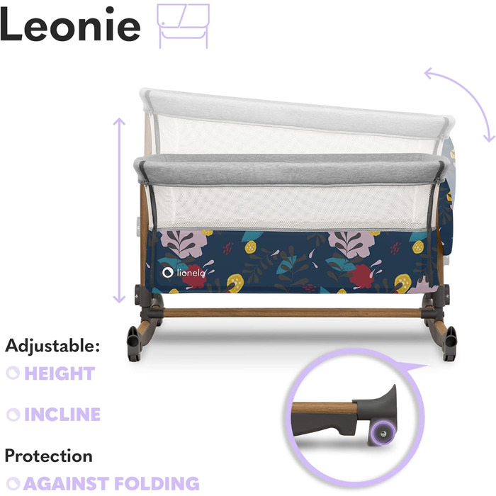 Дитяче ліжко Lionelo Leonie Plus 3 в 1 (колиска, ліжко-приліжко, гойдалка) блакитне, до 9 кг, з кошиком