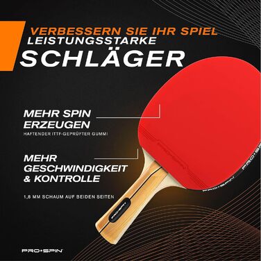 Набір ракеток для настільного тенісу PRO-SPIN преміум-ракетки, 3-зіркові м'ячі, сумка для зберігання для 2 гравців