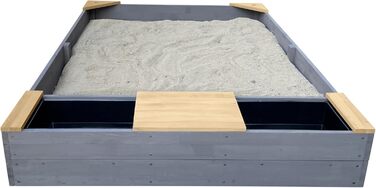 Дерев'яний пісочниця AXI Kelly з лавкою, сидіннями та контейнерами для води | Пісочниця для дітей сірого та коричневого кольору | 180 x 115 см