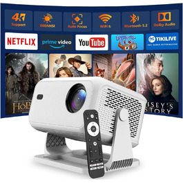 Міні-проектор Smart Beamer 4K з автофокусом та корекцією трапеції, WiFi6, Bluetooth, 600ANSI, 1080P Full HD, для дому та на вулицю, обертання 180°, сумісний з Netflix, модель L350-NF