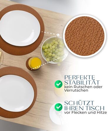 Набори серветок Garnier® з екошкіри, 4 шт. – Миючі, стійкі, з антиковзаючим покриттям – З екологічної переробленої шкіри, Made in Germany (круглі)