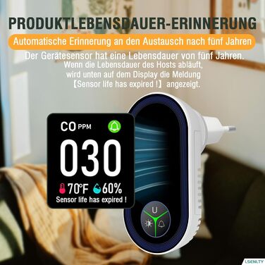 Виявлювач CO з HD-дисплеєм для дому та кемпінгу: 3-в-1 (CO, температура, вологість)