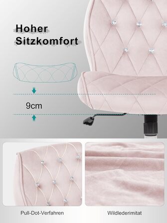 Крісло для дому та офісу Symino з регульованою висотою, функцією гойдання 12°, обшите штучною замшею, 360° обертання, ергономічне, до 150 кг, велике, рожеве