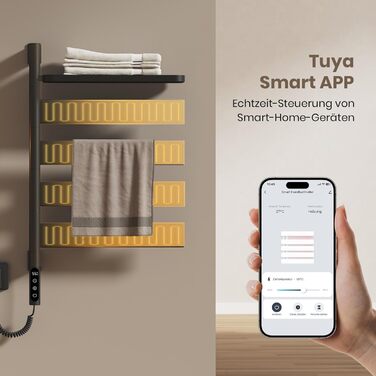 Електричний сушильник для рушників EMKE 180° з полицею, Wifi, 120W, 760x450 мм, чорний