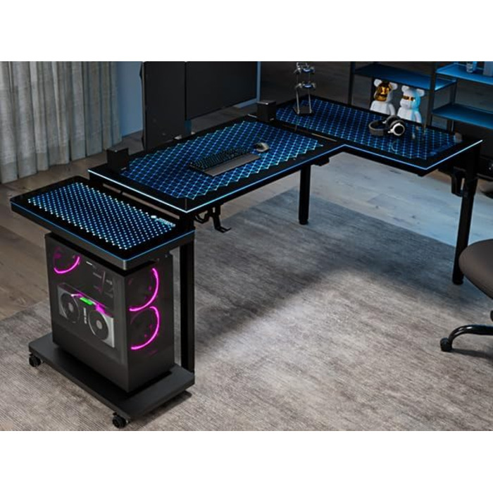 Підставка для комп'ютера EUREKA ERGONOMIC з регулюванням висоти, ATX корпус, тримач CPU, органайзер під стіл, з LED підсвіткою