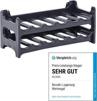 Стеляж для пляшок Novaliv на 36 пляшок з переробленого пластику, розширюваний, чорний, для вина, напоїв, спиртних напоїв