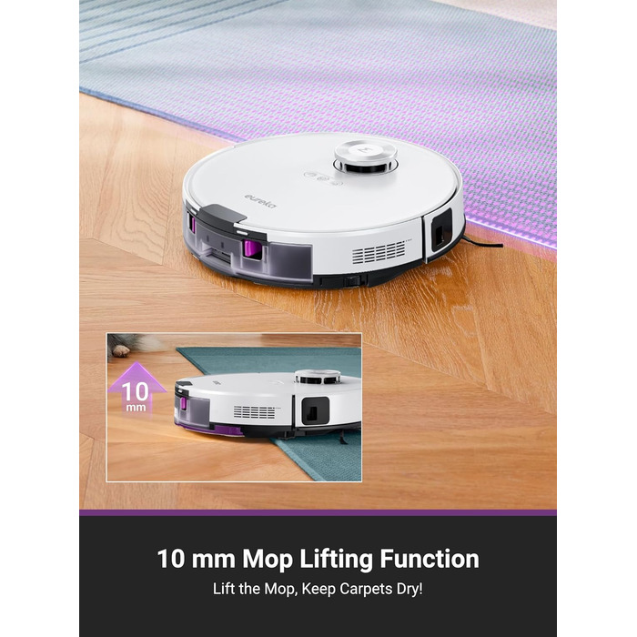 Робот-пилосос EUREKA E20 Plus з самостійною станцією спустошення, 8000Pa, функція миття підлоги, 45 днів автономної роботи, захист від заплутування волосся, AI 3D уникнення перешкод, підходить для світлих підлог