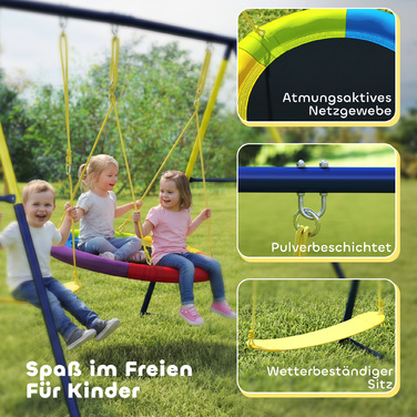 Набір гойдалок для дітей: гойдалка-гніздо, гойдалка-сидіння на ременях, регульоване канатне кріплення, для дітей 3-8 років, розмір 265x160x178 см, багато кольорів