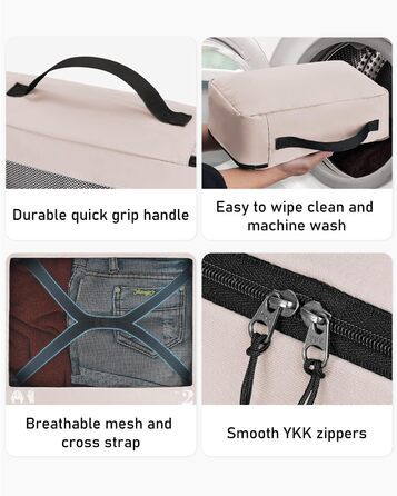 Набір органайзерів для подорожей ECOHUB для валізи, 7 шт, сумки для одягу та взуття з переробленого PET, екологічні пакувальні куби, бежевий