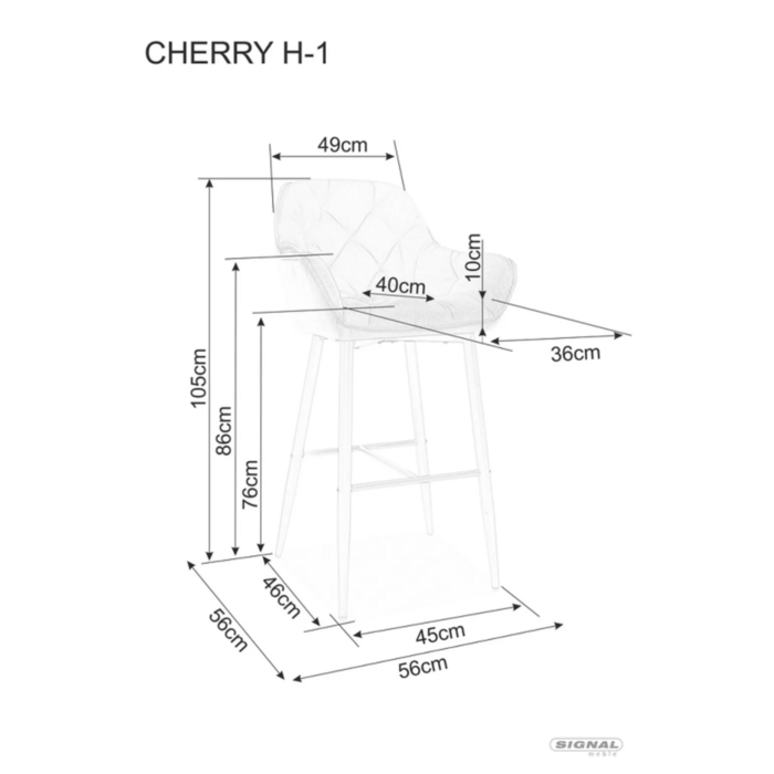 Барний стілець CHERRY H-1 VELVET чорний каркас/чорний BL.19