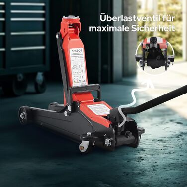 Гідравлічний підйомник Arebos 2T для авто: низькопрофільний, 85-385 мм + 4 гумові накладки