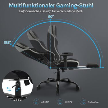 Ігровий крісло WOLTU, офісне крісло ергономічне, з інтегрованим м'яким наповнювачем, адаптивною підтримкою попереку, підніжкою, підлокітниками, оксамитовим покриттям, металевим каркасом, чорний + сірий, GS05szg Чорний+сірий Оксамит