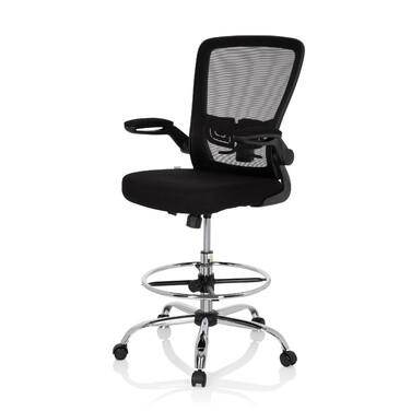 Офісний стілець / табурет VENDO WORK з сітчастою/тканинною оббивкою, чорного кольору, hjh OFFICE