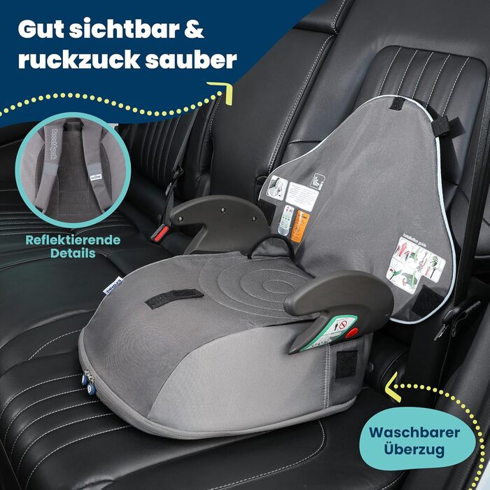 Trunki BoostApak 2-в-1: Автокрісло-бустер з рюкзаком для дітей (6+ років), i-Size, сірий (126-150 см)