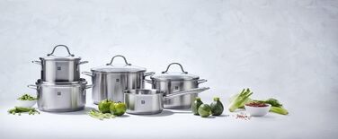 Набір каструль ZWILLING Flow, 5 шт., з кришкою з термостійкого скла, індукційне дно, не має покриття, нержавіюча сталь
