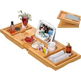 Підставка для ванни Artmalle, складаний бамбуковий столик для ванни з тримачем для книги та келиха, безкоштовна мильниця, підходить для розкішного спа або читання, натуральний бамбук