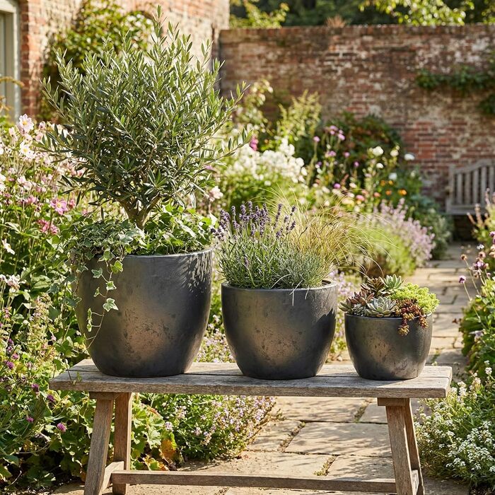 Керамічний горщик Teramico Premium – ручної роботи, морозостійкий, для квітів, 60х50 см (Антрацит)