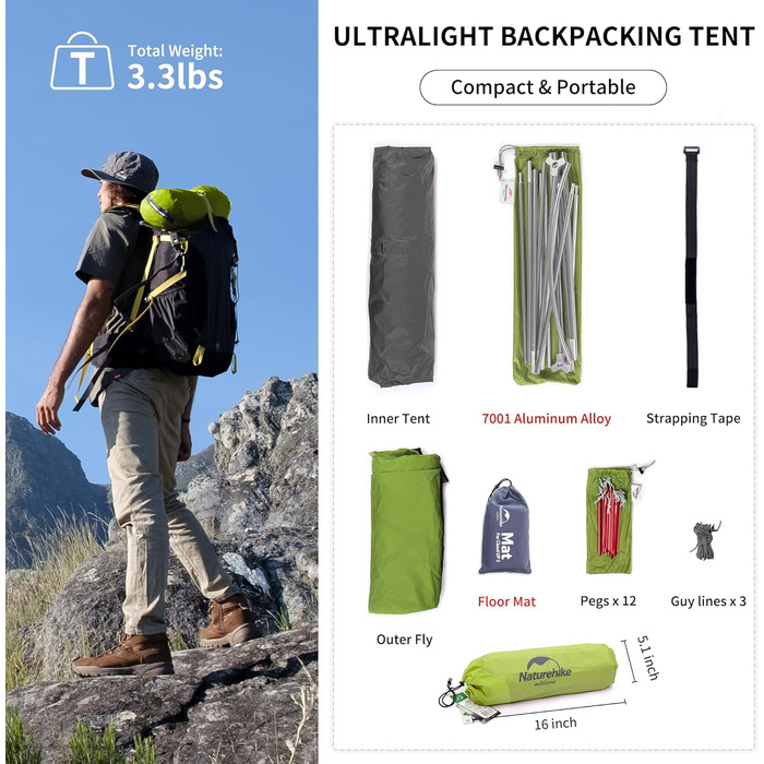 Намет Naturehike Cloud Up 1 для одного, легкий туристичний купол для кемпінгу та походів
