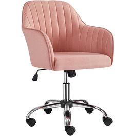Офісне крісло Yaheetech з оксамитовим чохлом, регульоване по висоті, вантажопідйомність до 136 кг, рожеве