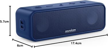Soundcore 3 Bluetooth Портативна Колонка: Стерео Звук, Titan Membrana, BassUp, 24 год, IPX7, EQ, для дому та на вулицю (Чорний)