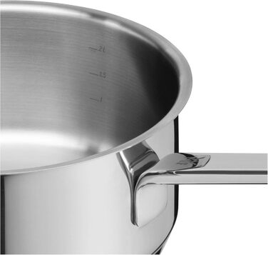 Каструля WMF Compact Cuisine 20 см з кришкою з термостійкого скла, 2.5 л, нержавіюча сталь Cromargan, з маркуванням об'єму, для приготування пасти та молока, сумісна з індукцією