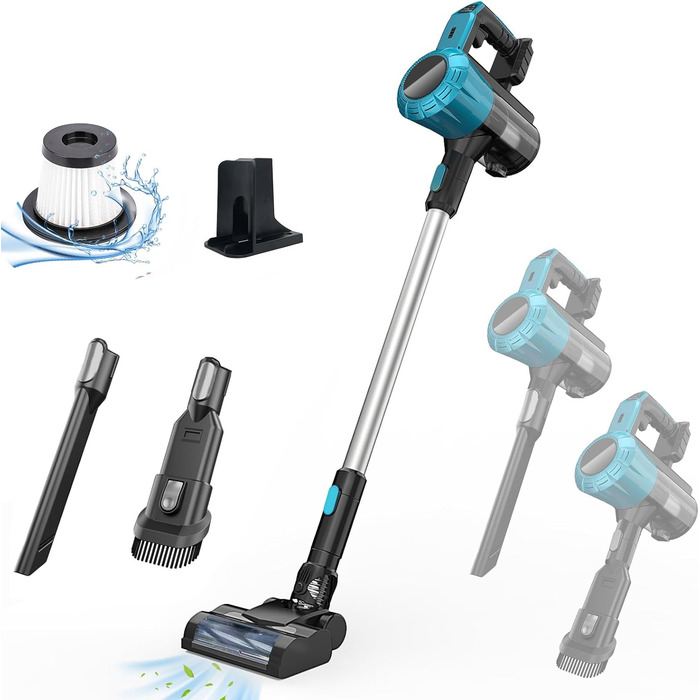 Бездротовий акумуляторний пилосос сухий, замінник Makita 18V, 2 x 5.5AH, 15000Pa, LED, 1.5L, для твердих поверхонь, килимів та шерсті тварин (без акумулятора)