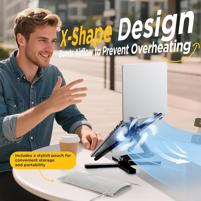 Підставка для ноутбука FoldWise X для столу – алюміній, 360° обертання, складна, регульована по висоті та куту нахилу – стабільна та портативна підставка для ноутбука, MacBook та комп'ютера, 11-18 дюймів (Чорний)