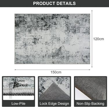 Килимок під стілець для твердої підлоги: захист від подряпин, антиковзання, 120x150 см, чорно-сірий