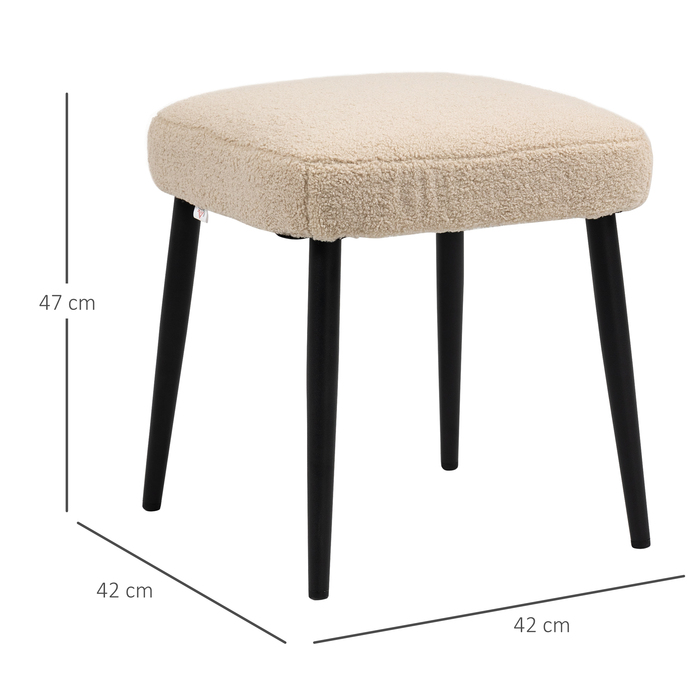 Табурет для макіяжу HOMCOM Footstool Квадратний пуф Cashmere Look зі сталевими ніжками для вітальні Спальні бежевий 42x42x47см