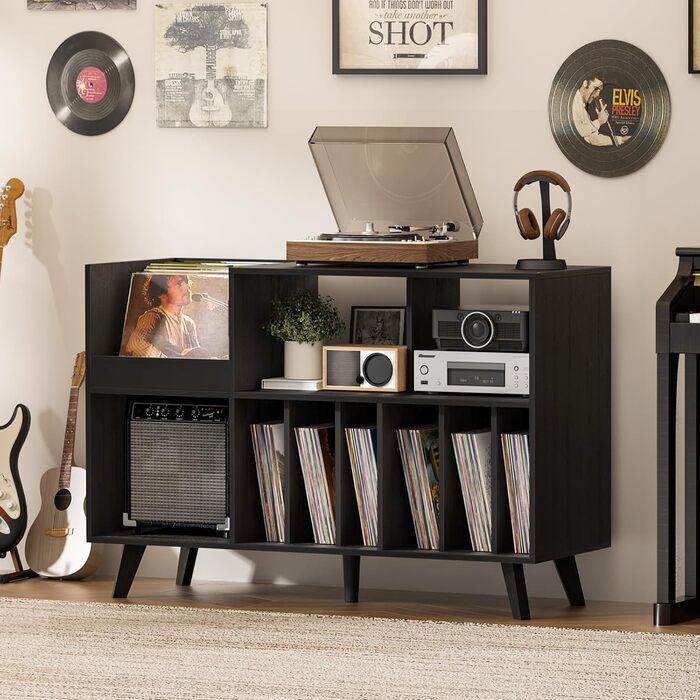 Стійка для платівок з полицями, чорна: місткість до 450 альбомів