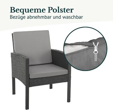 Садовий набір меблів SVITA Denver з поліротангу 4 предмети: 2 крісла, диван на 2 місця, стіл - чорний, сталевий каркас, водостійкий PE-ротанг, подушки