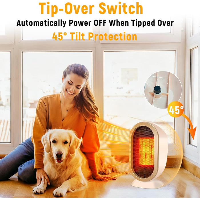 Електричний обігрівач Feebee: енергозберігаючий, тихий, 800/1200W, портативний, з контролем температури та захистом від перегріву та перекидання. Підходить для спальні, дому, офісу. (Білий/Бежевий)