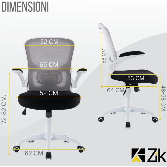 Ергономічне офісне крісло ZIK, поворотне крісло з підголівником, складні підлокітники, поперекова підтримка, білий