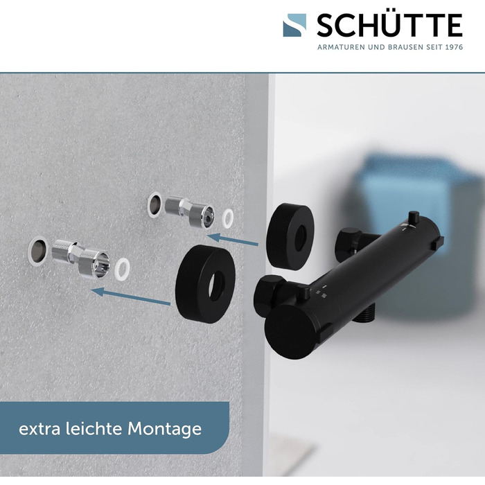 Змішувач для ванни з термостатом Schütte London з захистом від опіків 38°C, хромований (чорний)