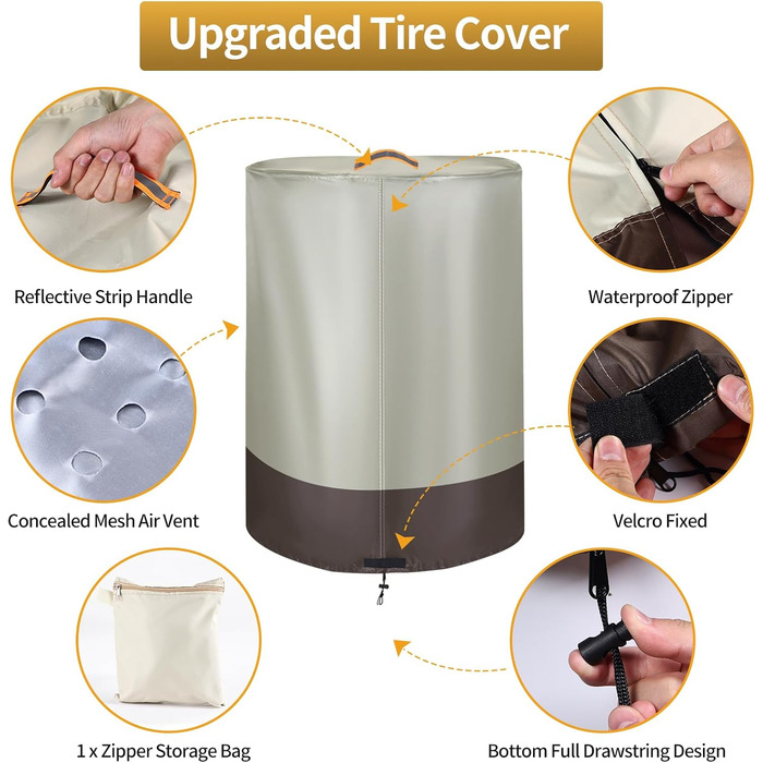 Міцна сумка для коліс автомобіля 420D, універсальна, для 4 коліс, з блискавкою та водовідштовхувальним покриттям, розмір 84x120 см (бежева та коричнева)