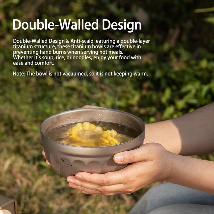 Титанові миски iBasingo з подвійними стінками 500мл та 800мл: для вівсянки, їжі, рису, супу. Легкі, портативні, металеві, для кемпінгу та подорожей