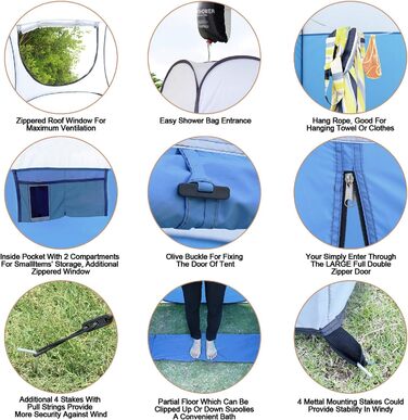 Намет для душу Pop-Up Leader Accessories, 122x100x198 см, великий, блакитний