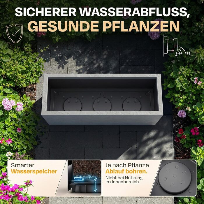 Плантатор Ondis24 Vulkan, 57л, прямокутний, з водосховищем, для балкона/тераси, сірий