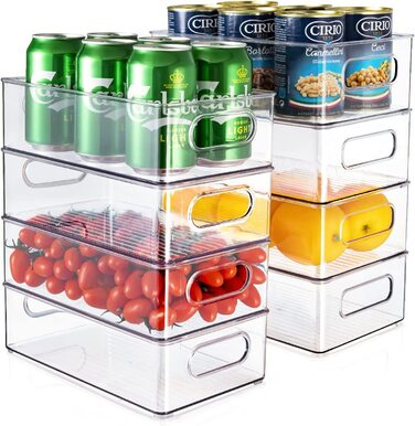 Організатор для холодильника THLEITE, набір з 8 предметів(4 модернізованих середніх / 4 середніх), високоякісний Контейнер для зберігання в коморі, прозорий