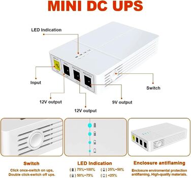 Mini USV 27W для роутера з акумулятором 7800mAh, Li-Ion, резервне живлення, 9V/12V DC, WiFi, Modem, камера
