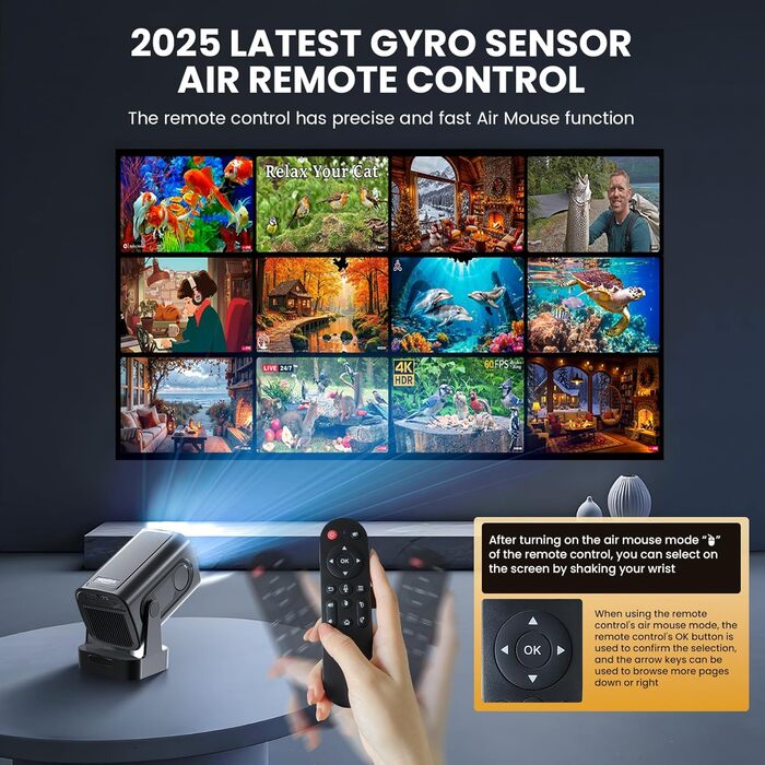 Портативний проєктор Beamer 4K з автофокусом та WiFi 6, Bluetooth 5.4 (2025 модель) – підтримка HDMI, USB, TV Stick, Laptop, чорний